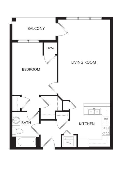 a floor plan of a unit with a bedroom and a living room